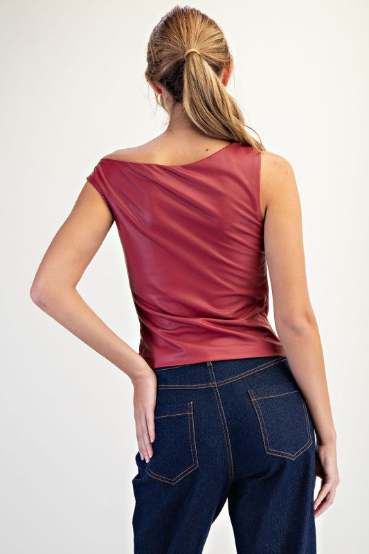 Cassi Vegan Leather Top - Burgundy