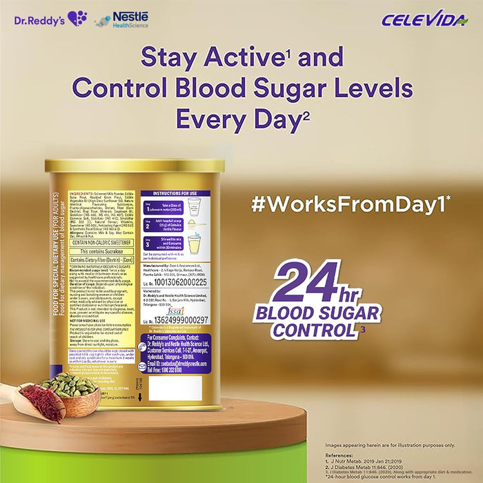 Celevida Protein Powder Drink for Diabetes Management by Dr. ReddyS | Vanilla Flavour | No Added sugar | Plant based | For Sugar control Weight Management & Immunity Support | 400gm Tin Pack