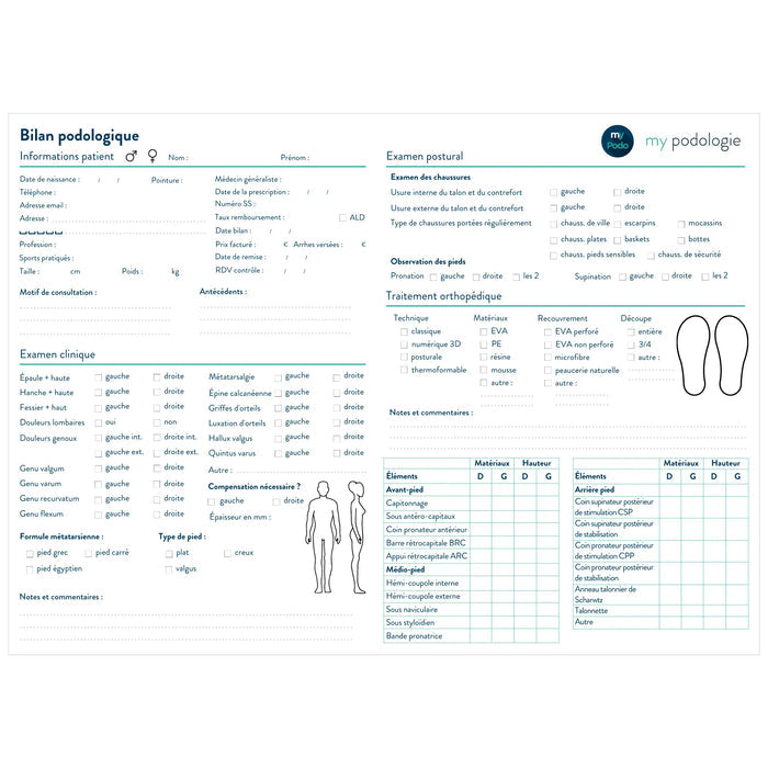 Exam sheets - Pack of 50, 100 or 200 - Essential by My Podologie