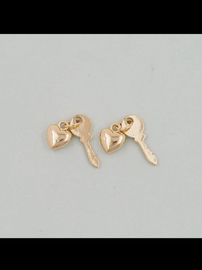 Gold Large Key and Heart Charm