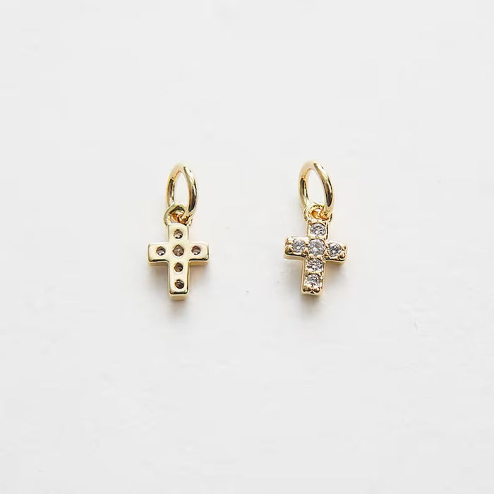Gold Mini Pave Cross Charm