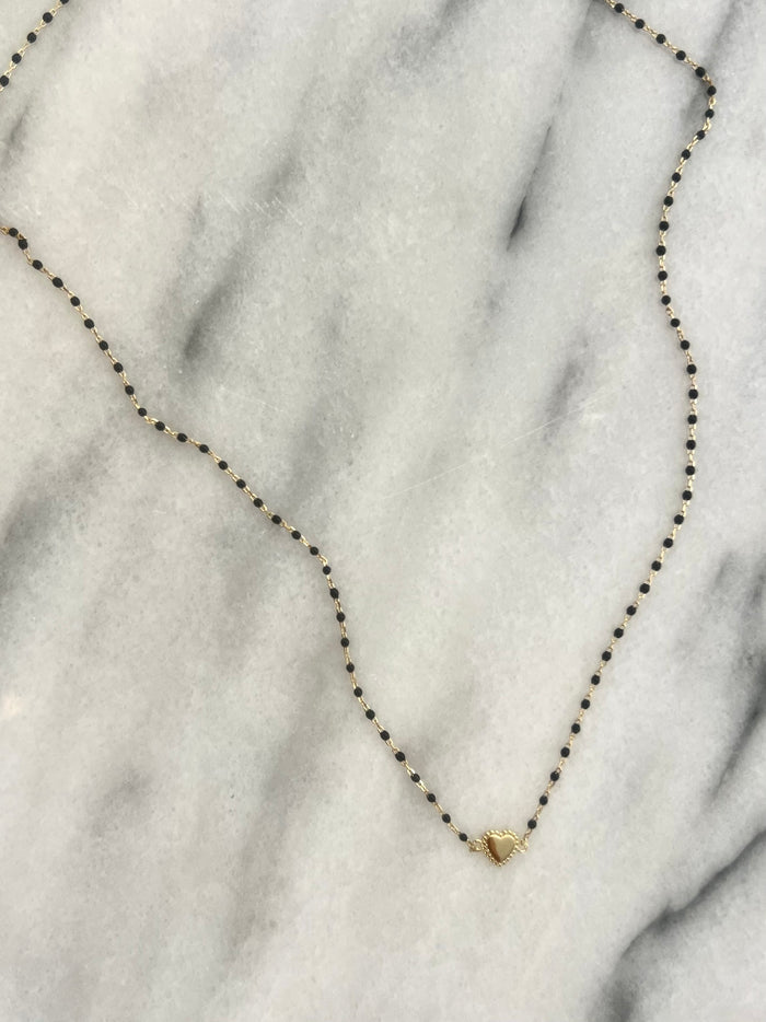 Petite Heart on Beaded Black Chain