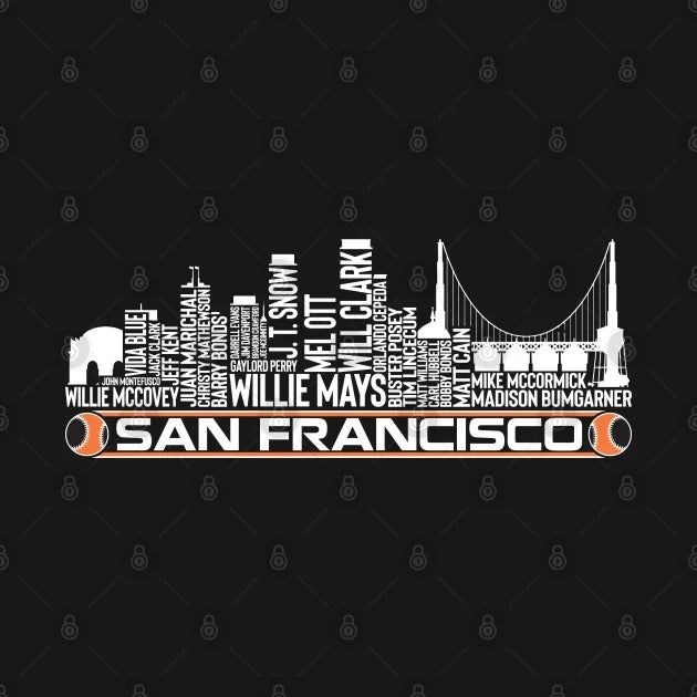 San Francisco Baseball Team All Time Legends, San Francisco City Skyline Hoodie