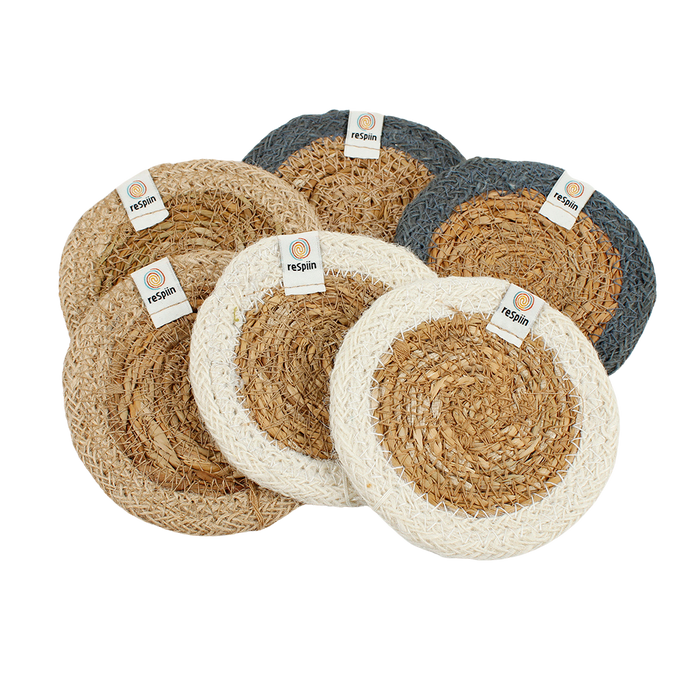 Set of 6 Seagrass & Jute Coasters - Naturals - Precious Sparkle