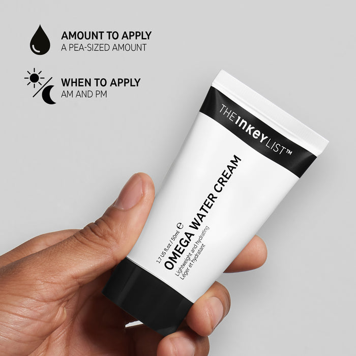 Omega Water Cream Amount to apply: Small Pea Sized Amount, When to apply: AM & PM