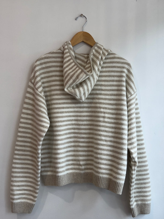 The It Girl Stripe Zip Sweater Hoodie -Latte Stripe