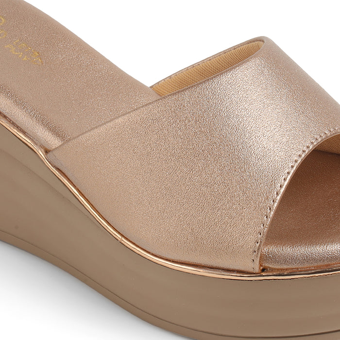 Tresmode All Champagne Women's Dress Wedge Sandals