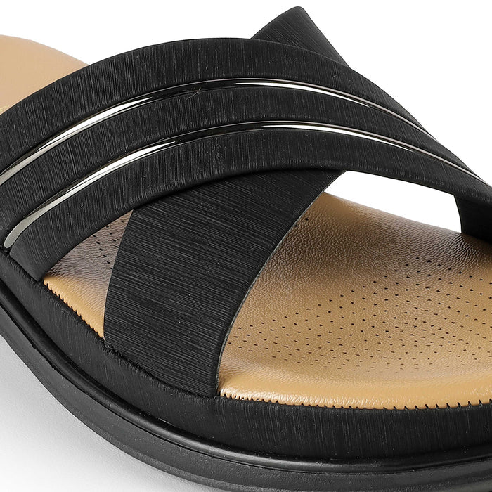 Tresmode Ballina Black Women's Casual Small Wedge Sandals
