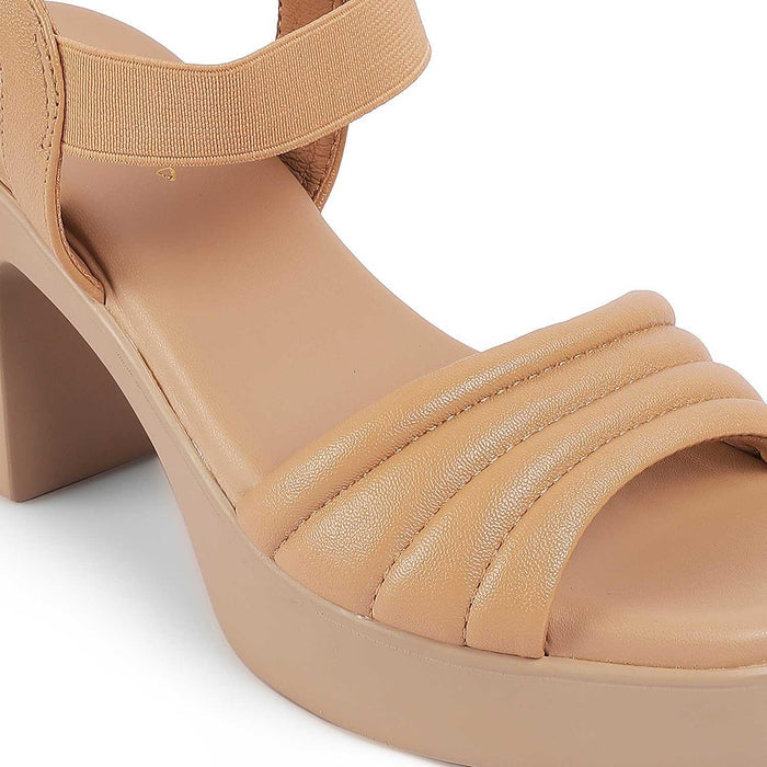Menzo Beige Women's Dress Block Heel Sandals Tresmode