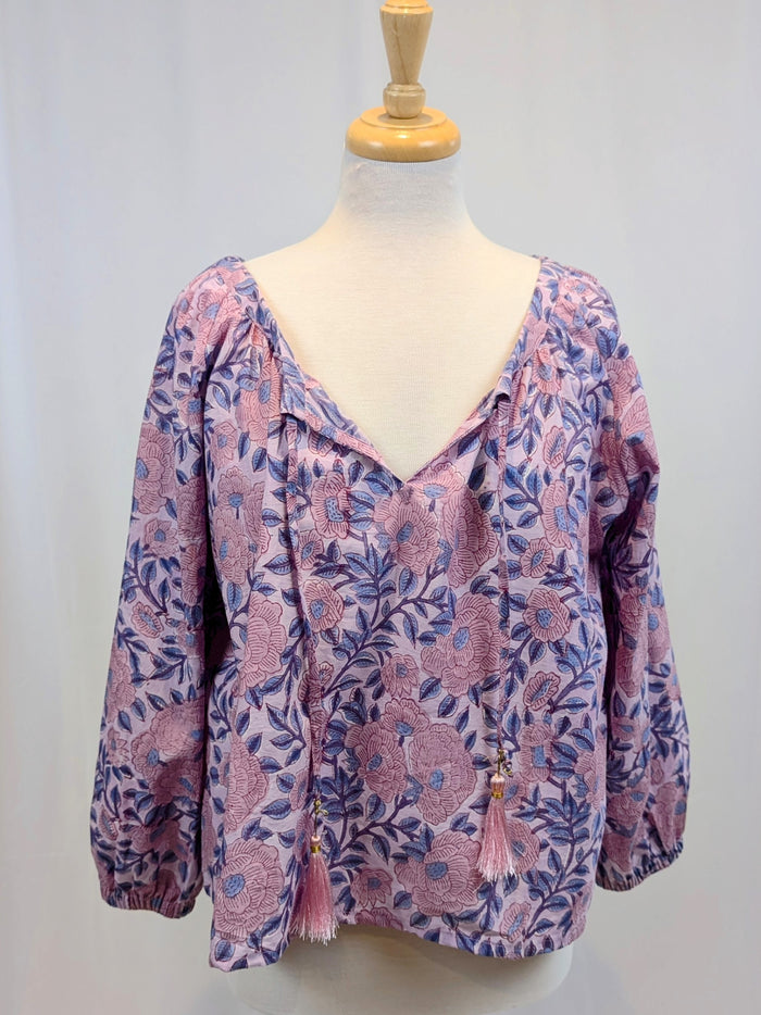 Twinflower Clara Lilac Floral Cotton Blouse - Precious Sparkle