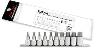10PCS 1/2" Dr. Hex Bit Socket Rail Set