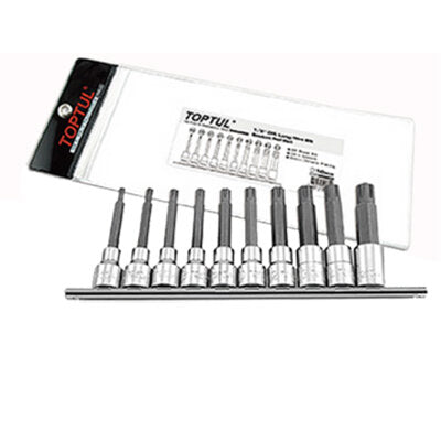 10PCS 1/2"DR. Long Ribe Bit Socket Rail Set