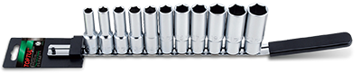 1/2" Dr 6PT Deep Socket Rail Set Metric 11pce