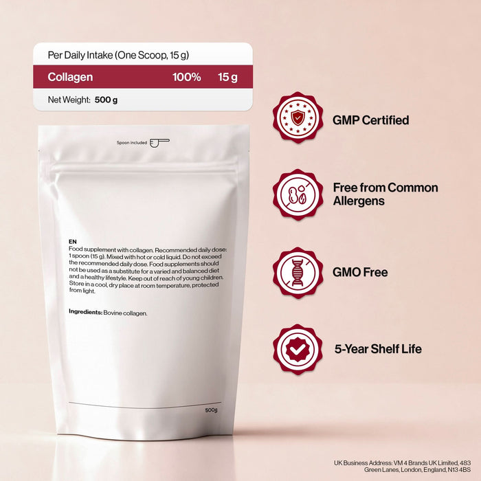 4 HER Collagen Pure 100% Pure Hydrolysed Bovine Collagen Peptides Powder 500g