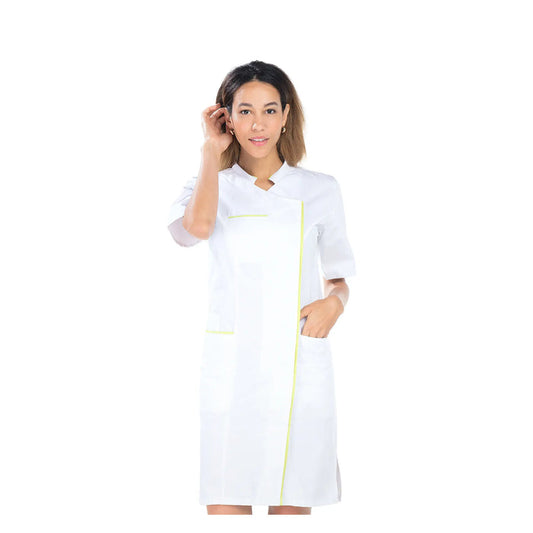 Aline - Long blouse - Short sleeves - Women - 100 cm My Podologie  Sergé-White-Grany-T6-XXXL