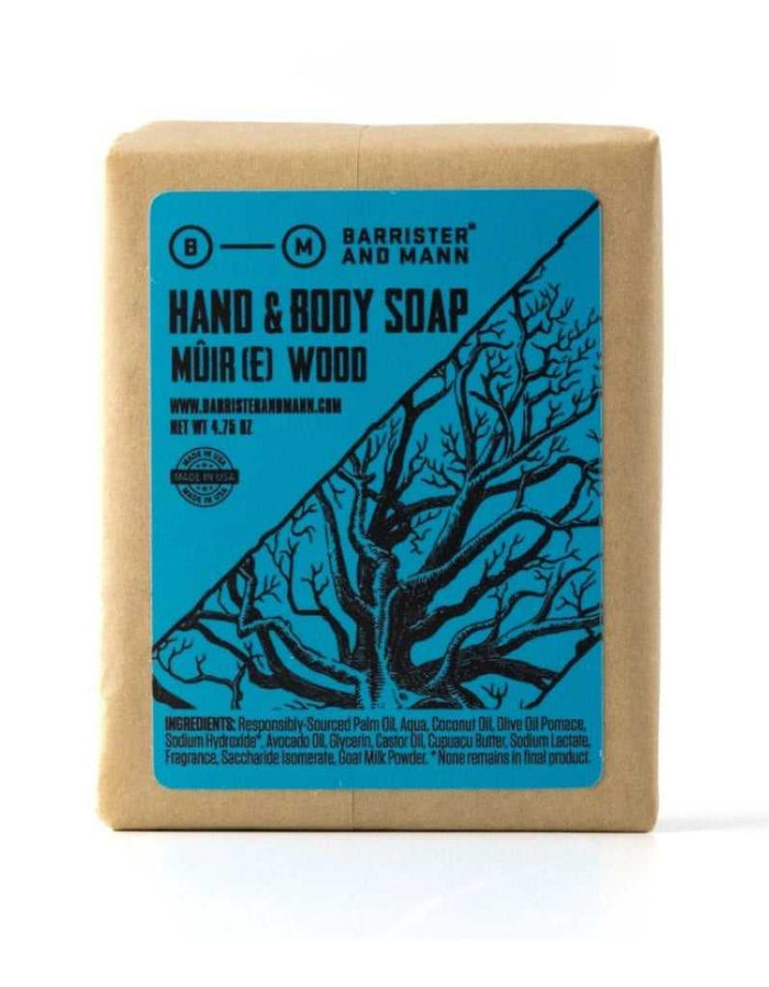 Barrister and Mann Hand & Body Soap Mûir(e) with tree illustration on blue label