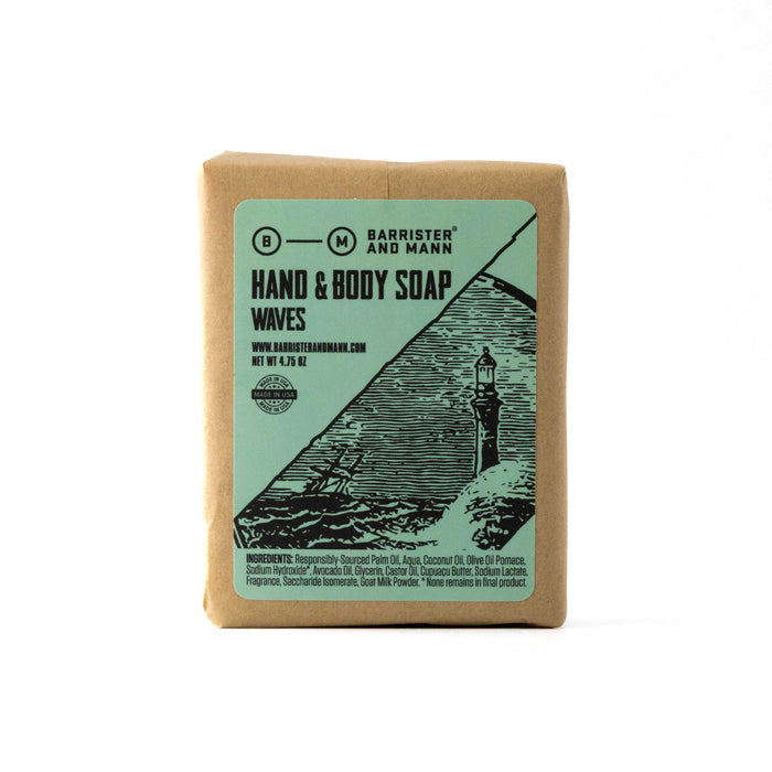 Barrister and Mann Waves Hand & Body Soap packaging with illustration