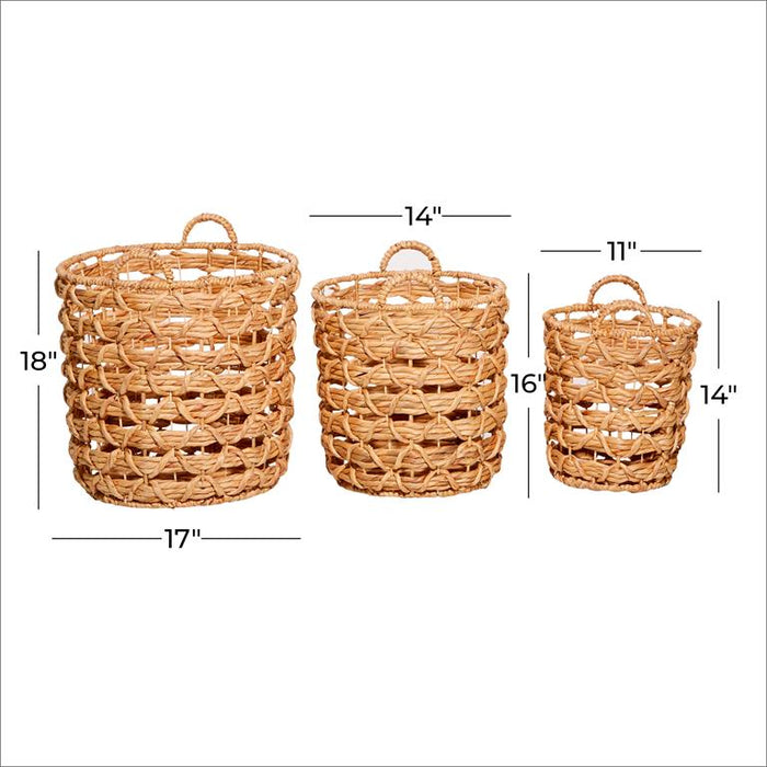 BROWN FABRIC HANDMADE STORAGE BASKET WITH HANDLES