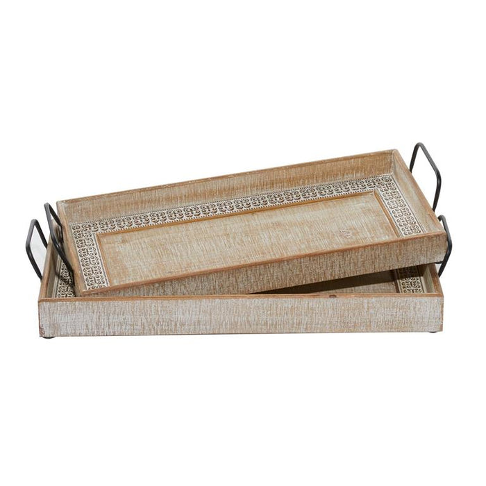 BROWN WOOD TRAY WITH WHITE WASH