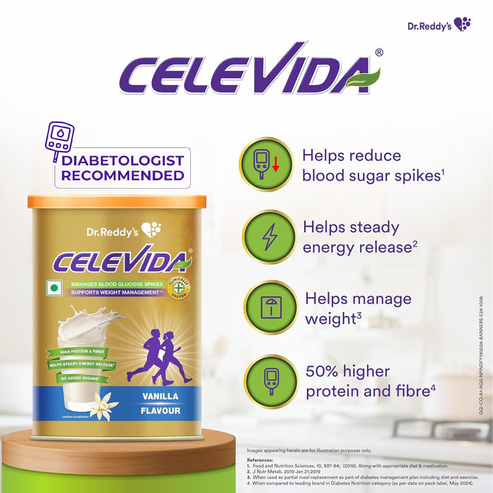 Celevida for Diabetes Management- Nutrition Health Drink Vanilla Flavour 400g | No Added Sugar