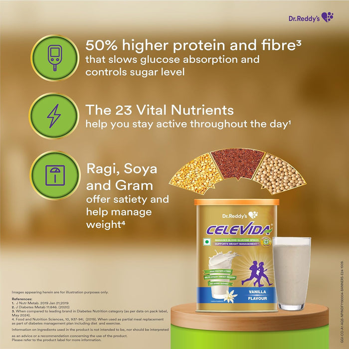 Celevida for Diabetes Management- Nutrition Health Drink Vanilla Flavour 400g | No Added Sugar