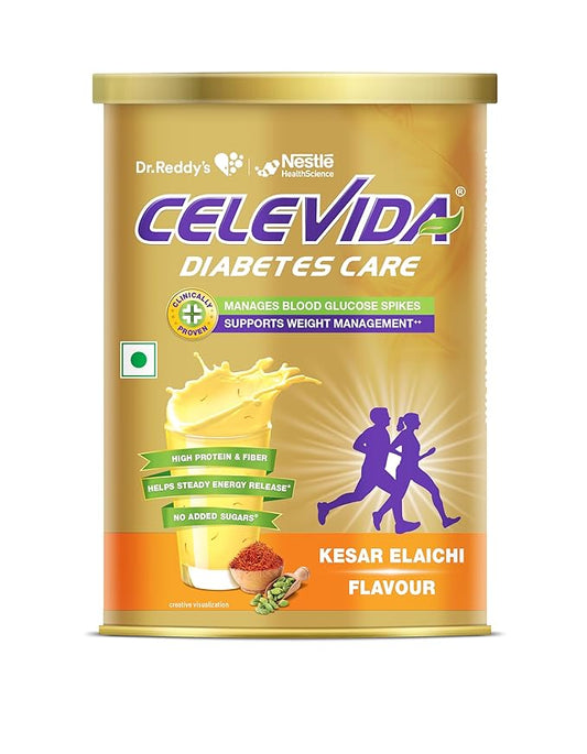 Celevida Protein Powder Drink for Diabetes Management by Dr. Reddy  | Kesar Elaichi Flavour | No Added sugar | Plant based | For Sugar control  Weight Management & Immunity Support | 400gm Tin Pack