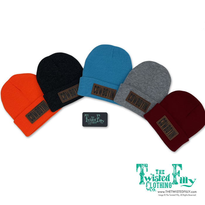 Cowboyin' Leather Patch Beanie - Charcoal