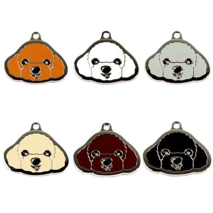 Customizable Poodle Dog Tags with Engraving: orange, white dog, cartoon style
