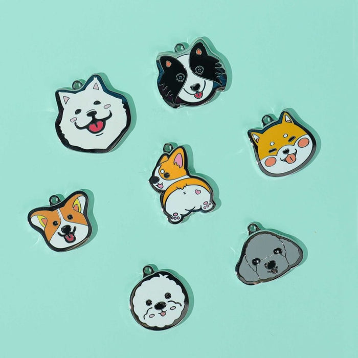 Customizable Poodle Dog Tags with Engraving: orange, white dog, cartoon style
