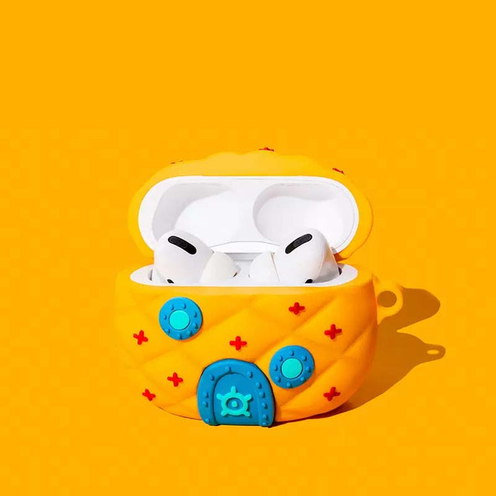 Cute Pineapple AirPods Case with Protection: yellow-orange, green pineapple, cartoon, whimsical style