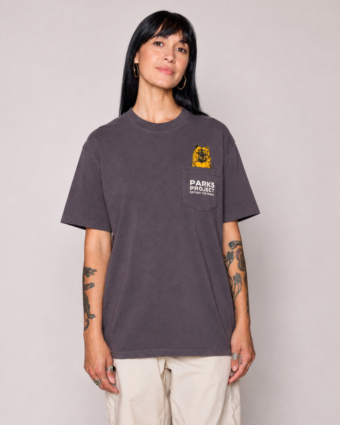 Shop Defend the Parks Bear Pocket Tee Inspiring to Protect Public Lands | graphite