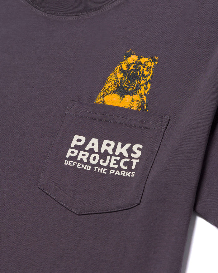 Shop Defend the Parks Bear Pocket Tee Inspiring to Protect Public Lands | graphite