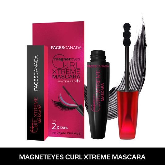 FACES CANADA Magneteyes Curl Xtreme Mascara - Black, 8 gm | Curls Lashes | Waterproof | Quick Drying | Long Wear | Intense Black Finish | Lightweight | Enriched With Jojoba Oil & Vitamin B