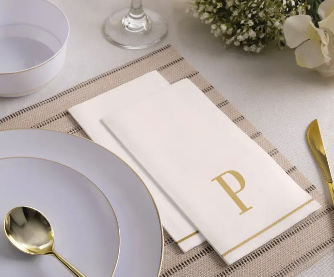 white and gold disposable wedding napkins