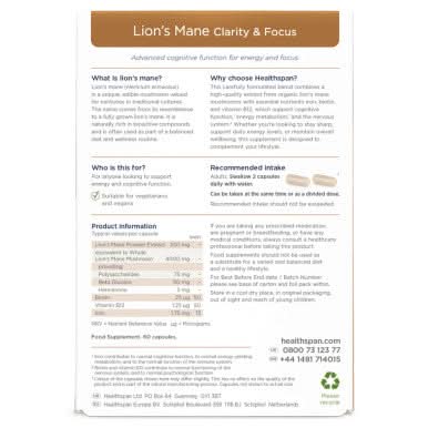 Healthspan LionMane & Clarity & Focus 60 Capsules