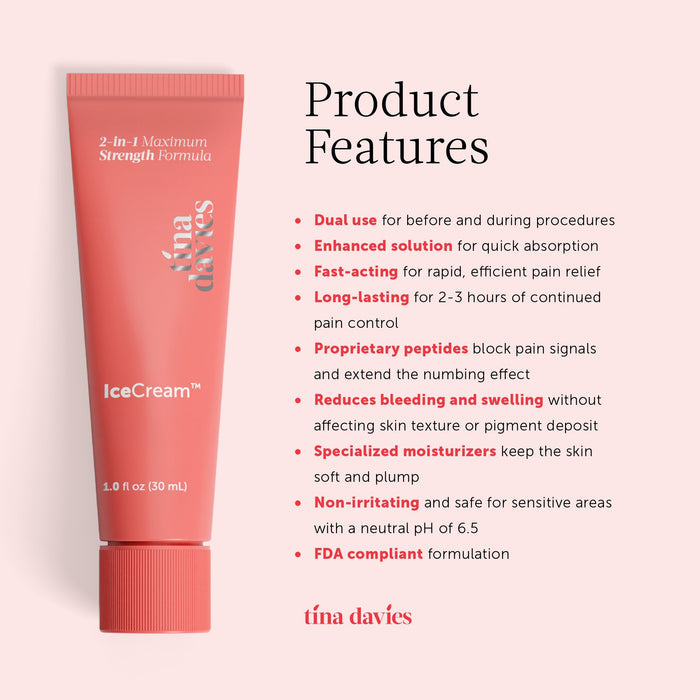 Product Features - IceCream™ Topical Anesthetic Numbing Cream for PMU Procedures - Tina Davies Professional