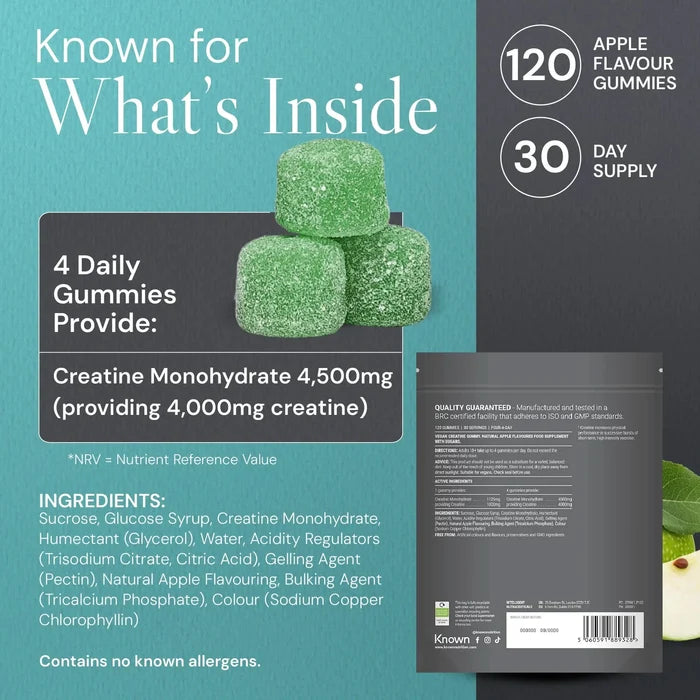 Known Nutrition Vegan Creatine Sour Apple Pouch 120 Gummies