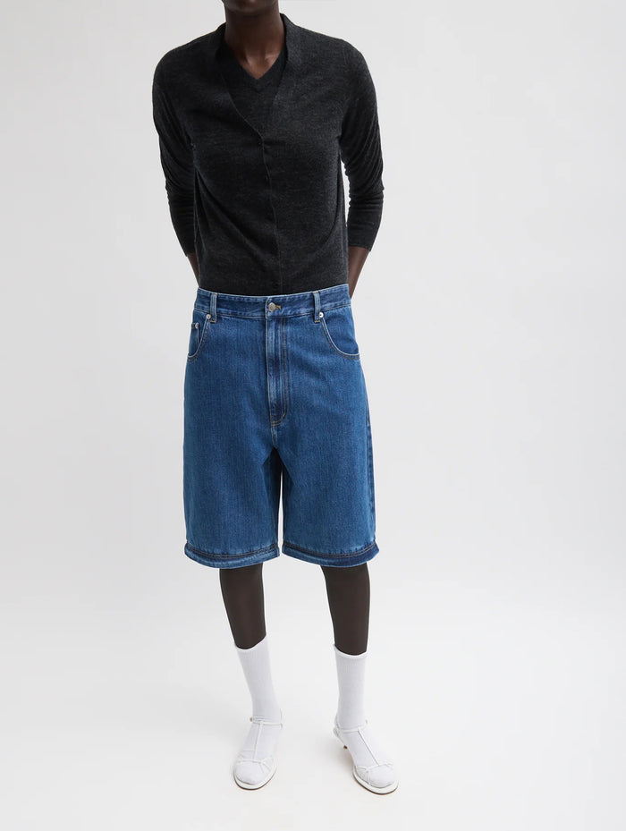 Lars Denim Short Convertible Zip Jean in Classic Blue