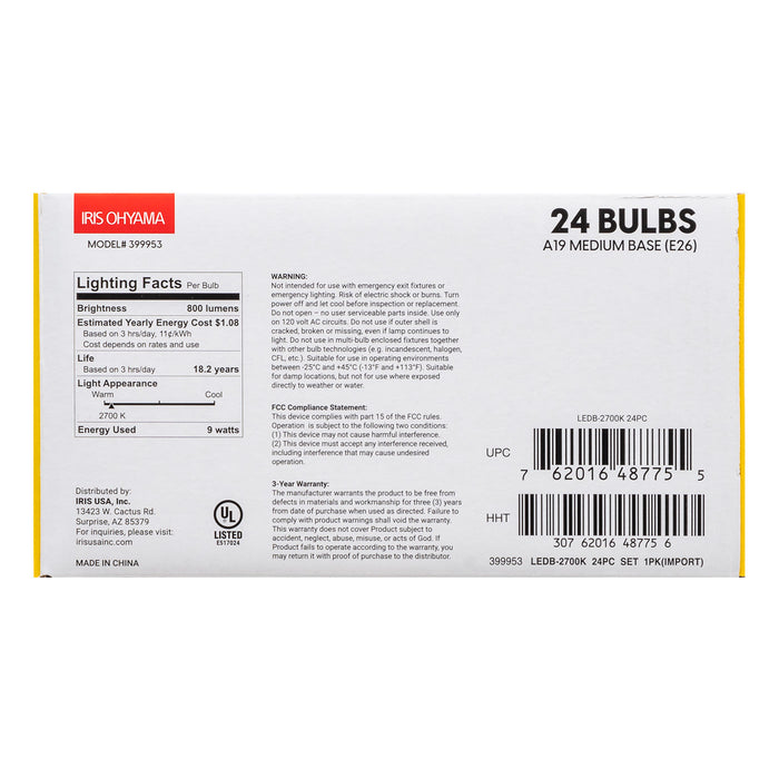 LED Light Bulb -2700K- Bulb 24 Pack - IRIS USA, Inc.