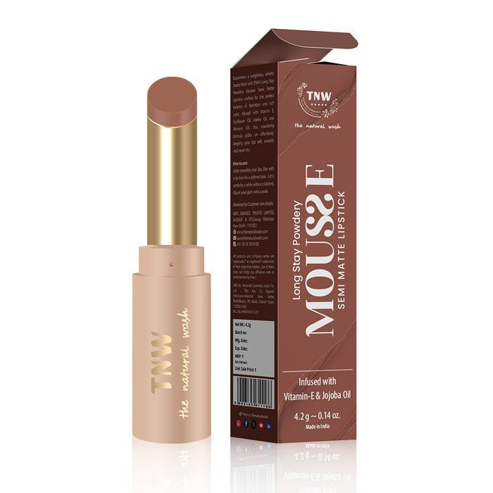 Longstay Powdery Mousse Semi Matte Lipstick | Brown | Intense Color, Lightweight Comfort