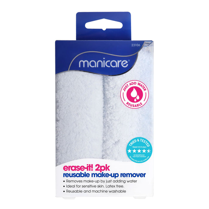 Manicare erase-it Reusable Make-Up Remover 2pk packaging front