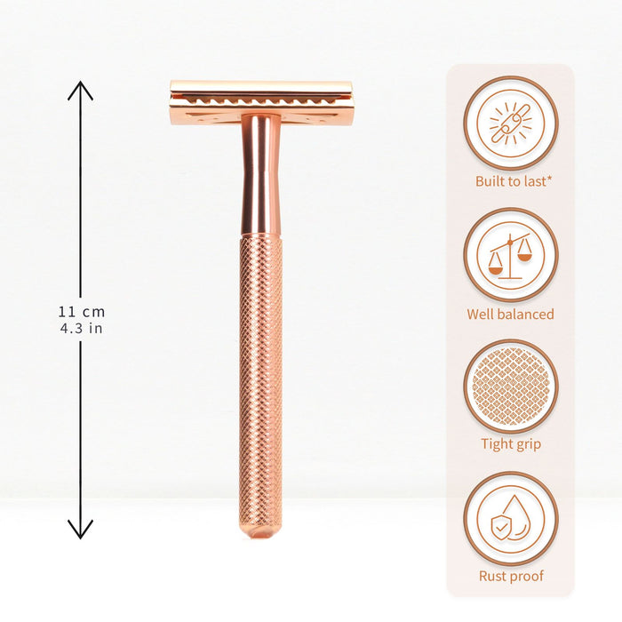 Bambaw rose gold safety razor on a white background