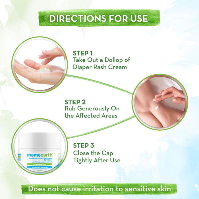 Directions for use Milky Soft Diaper Rash Cream apply close cap