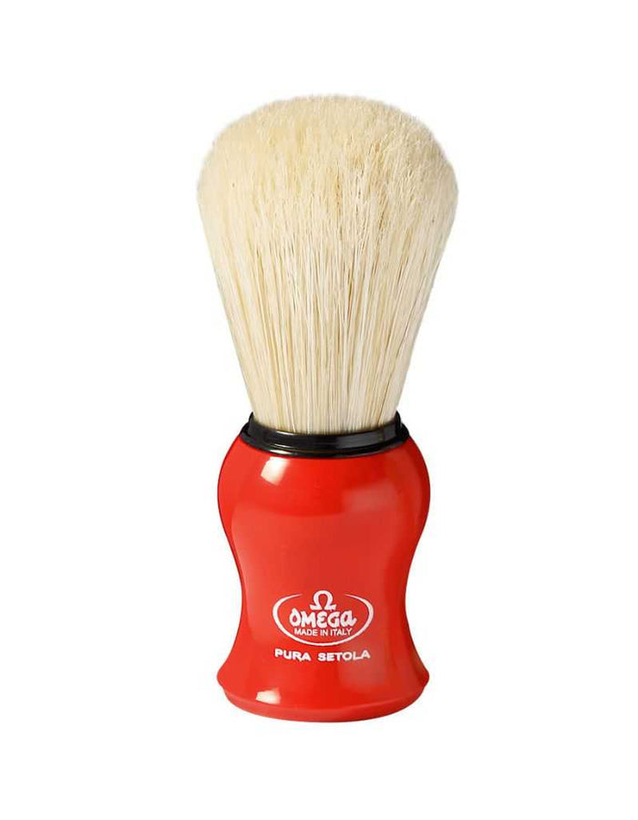 Omega boar hair shaving brush with red handle