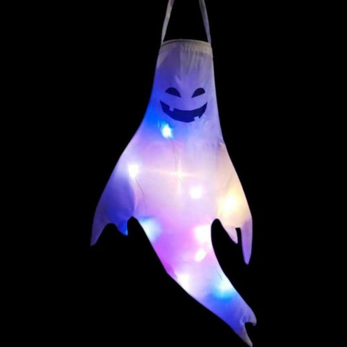 Outdoor Hanging Ghost Decor for Halloween: white, purple ghost, cartoon Halloween style