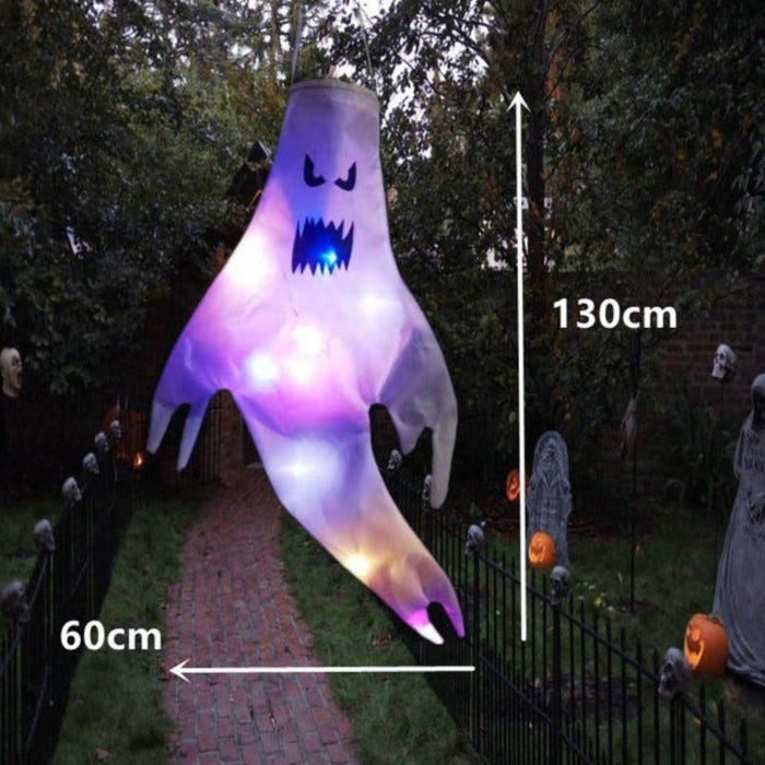 Outdoor Hanging Ghost Decor for Halloween: white, purple ghost, cartoon Halloween style