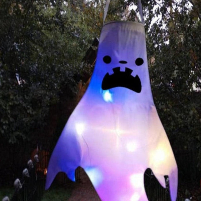 Outdoor Hanging Ghost Decor for Halloween: white, purple ghost, cartoon Halloween style