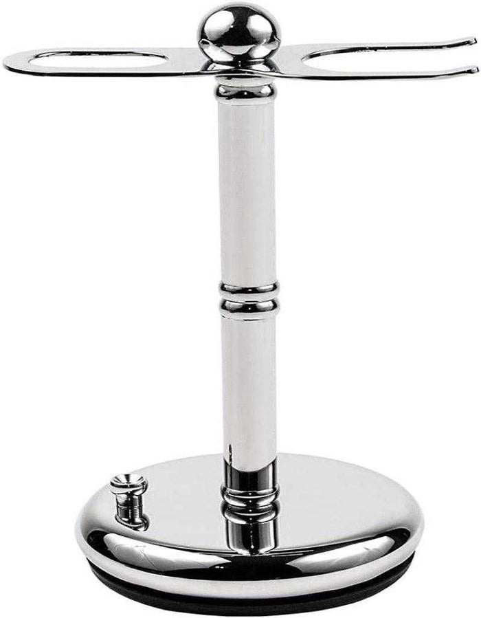 Chrome straight razor & brush stand for grooming