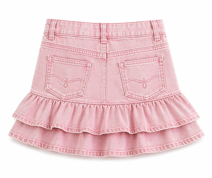 Pink Vintage Wash - Youth Light Weight Denim Ruffled Jean Skort