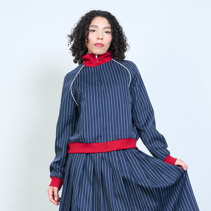 Pinstripe sporty zip jacket with contrast collar wholesale